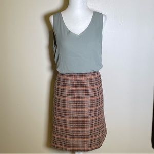 Talbots Womens tan pink, navy plaid tartan size 4 mini skirt wool blend Academia